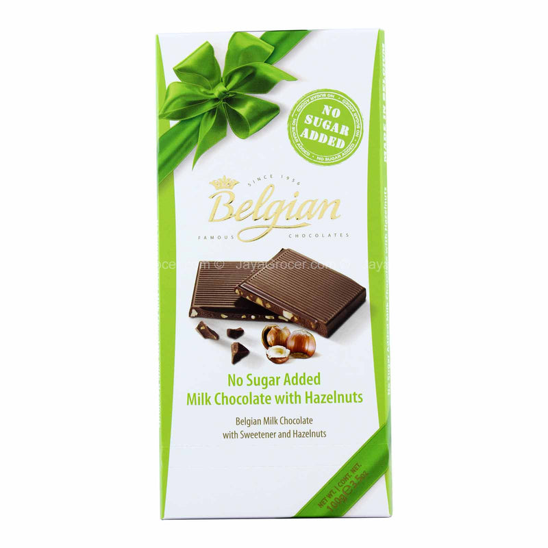 Belgian No Sugar Added Milk Chocolate with Hazelnuts 100g
