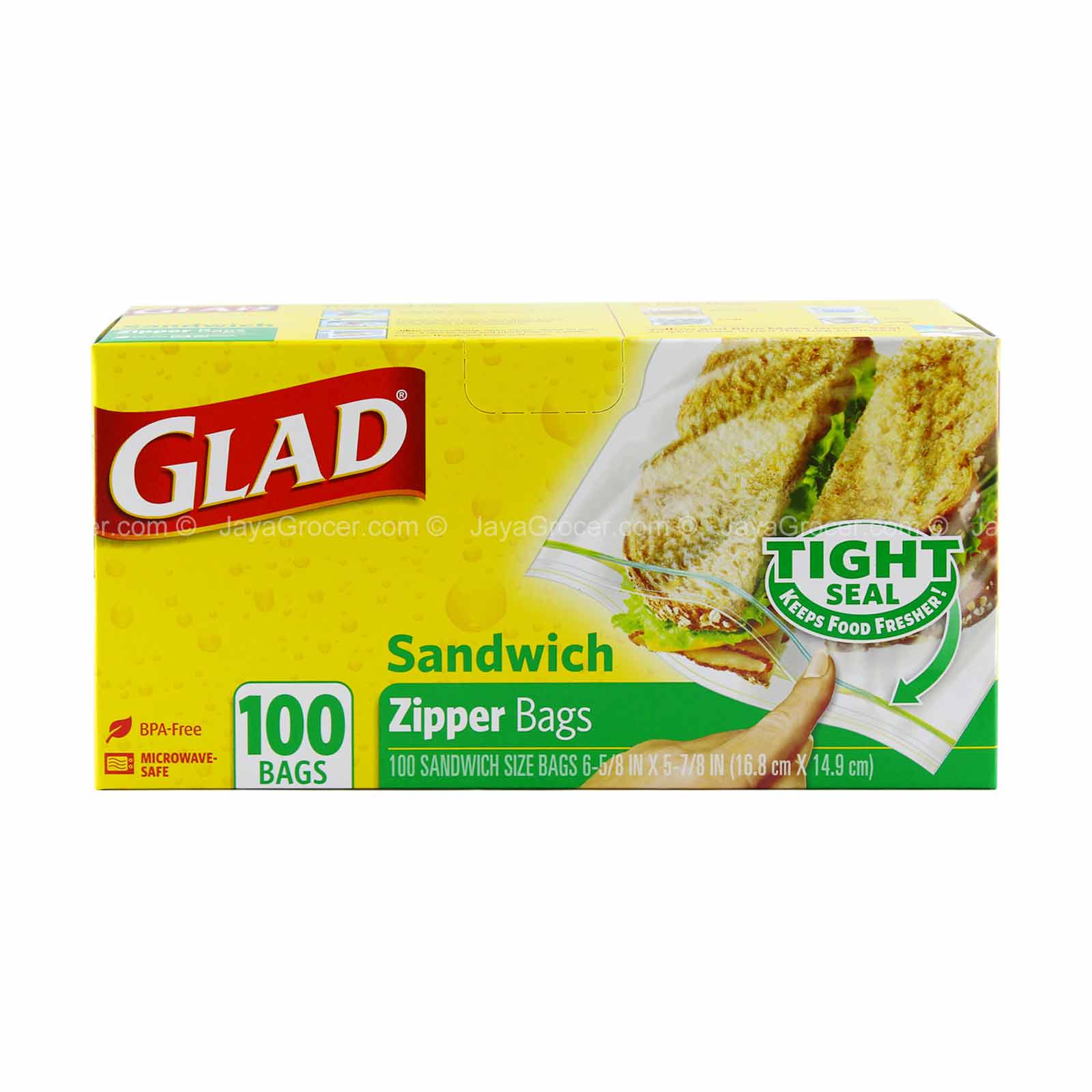 Glad Zipper Food Storage Sandwich Bags, 100 Count (Packaging May Vary)