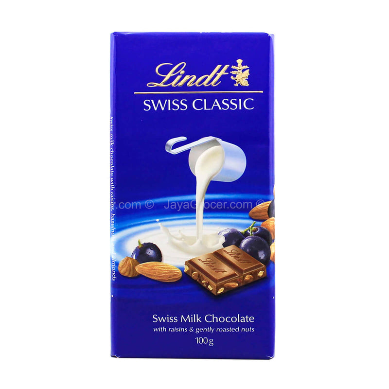 Lindt Swiss Classic Swiss Milk Chocolate Raisins And Roasted Nuts 100g