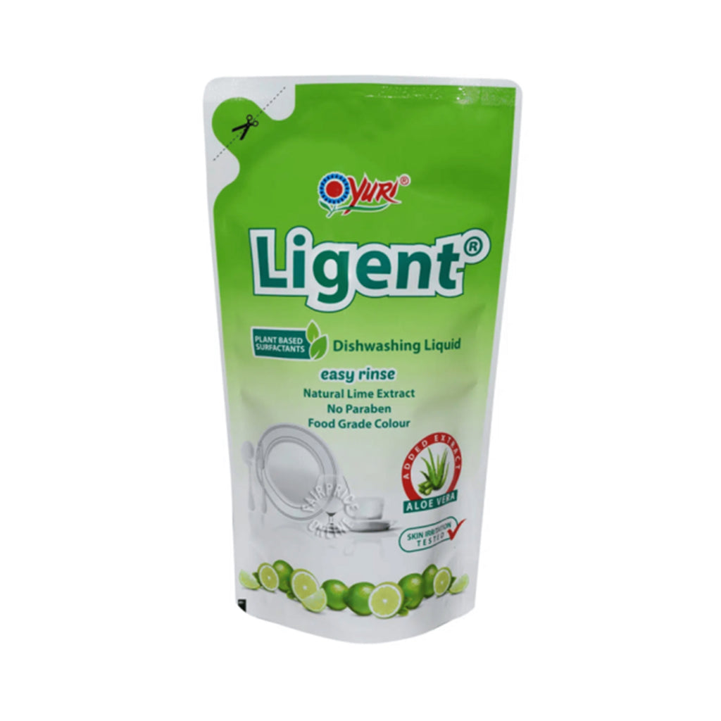 Yuri Ligent Anti-Bacterial Dishwashing Detergent Lime Refill 630ml