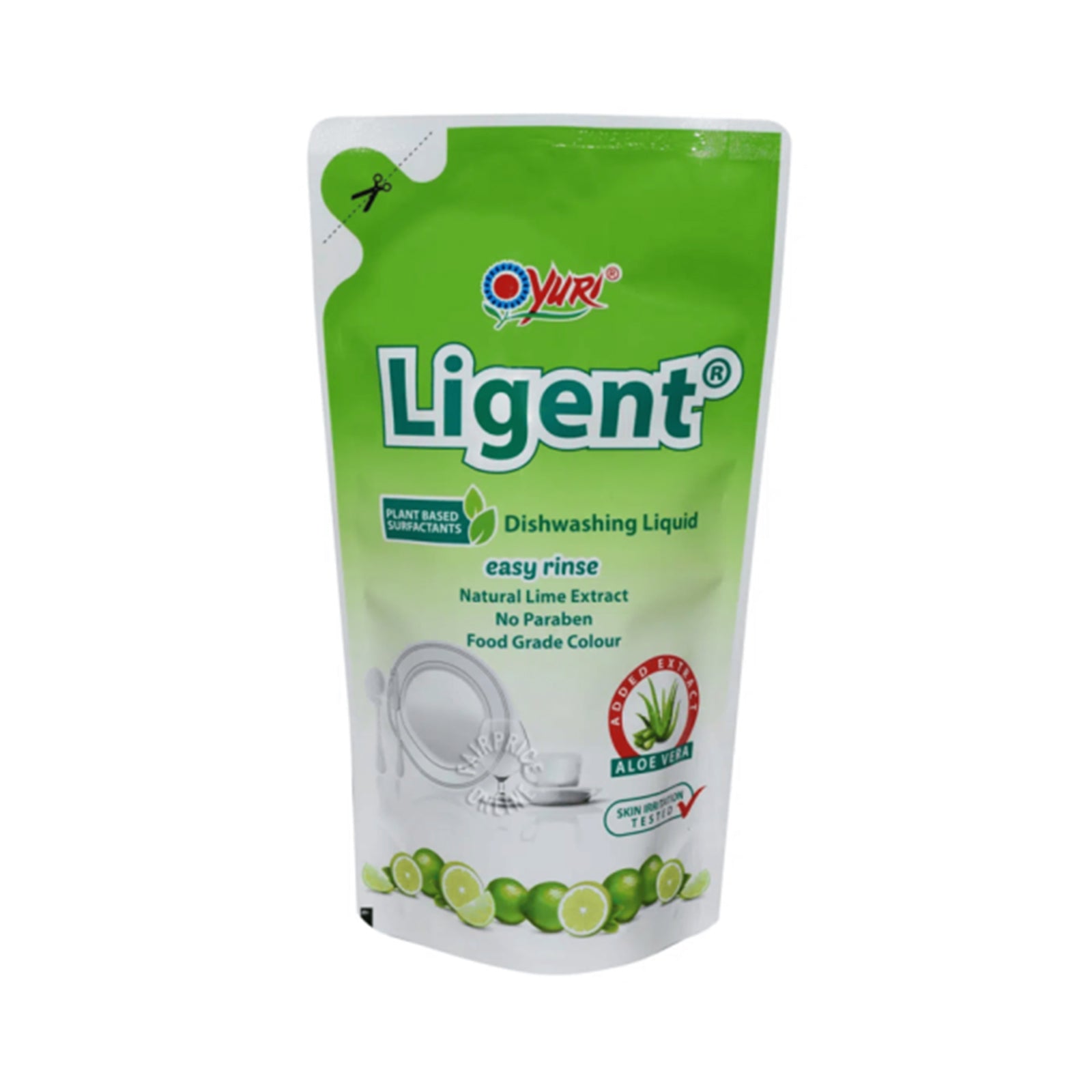 Yuri Ligent Anti-Bacterial Dishwashing Detergent Lime Refill 630ml