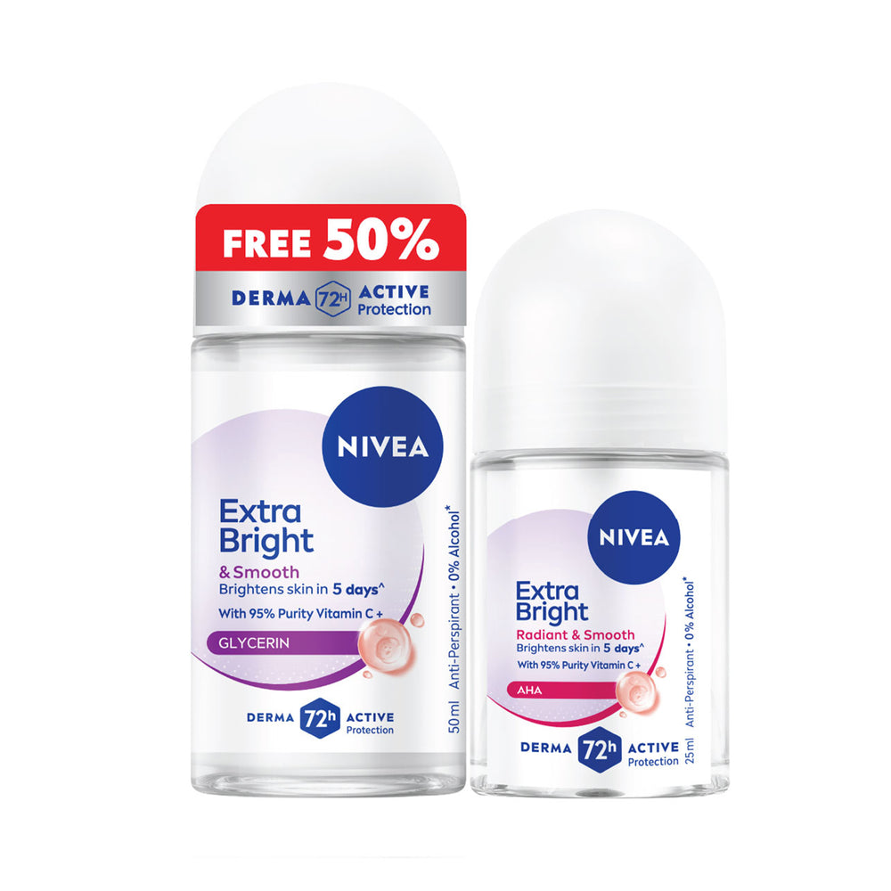 Nivea Extra Bright & smooth Roll On Deodorant 50ml + 25ml