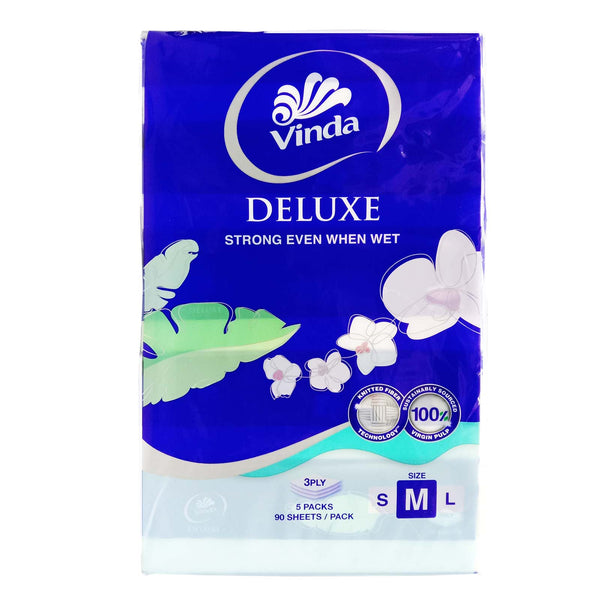 Vinda Deluxe Soft Pack Facial Tissue Medium 3ply 90pcs x 5 (highest price)