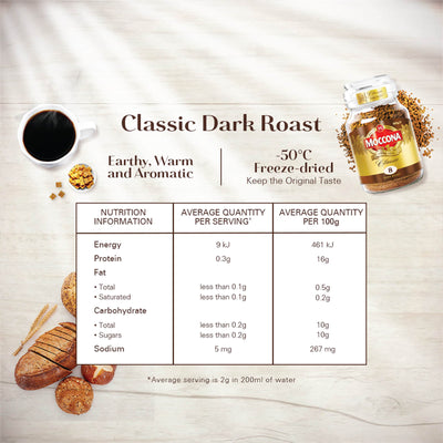 Moccona Classic Dark Roast Intensity 8 Freeze Dried Instant Coffee 100g