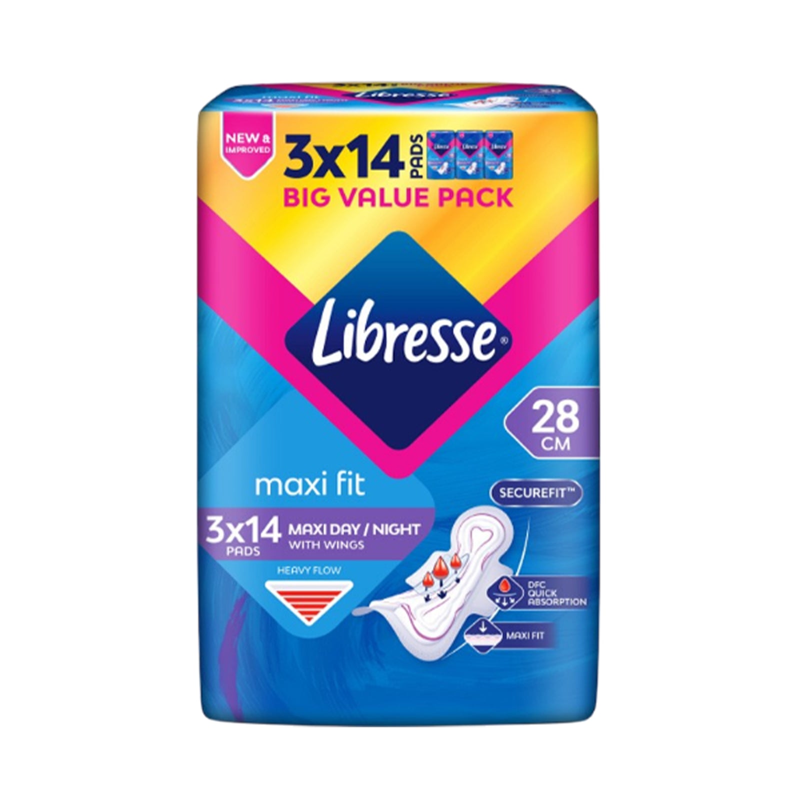 Libresse Maxi Wing Sanitary Pad 28cm 14pcs x 3