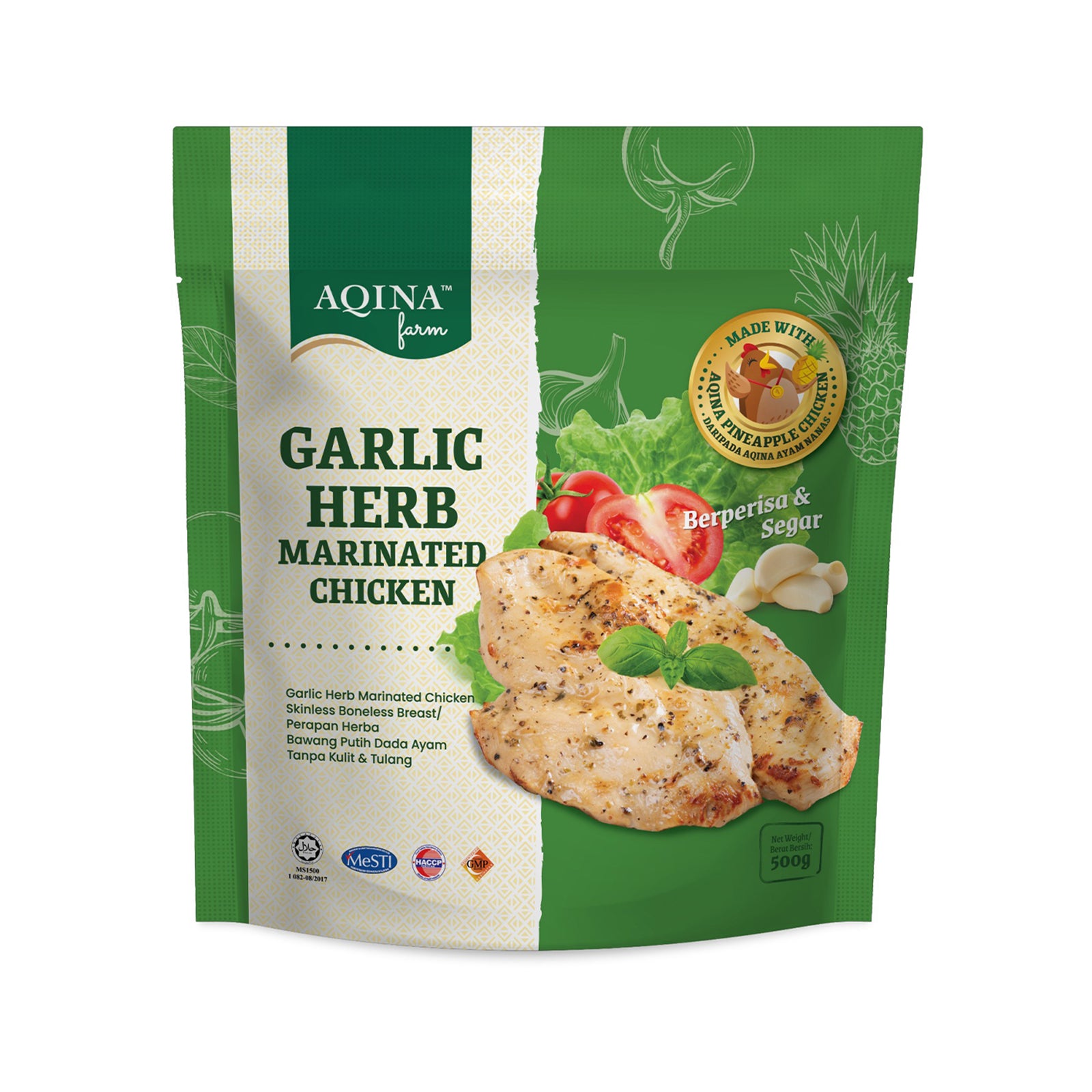 Aqina Frozen Garlic Herb Skinless Boneless Chicken Breast 500g