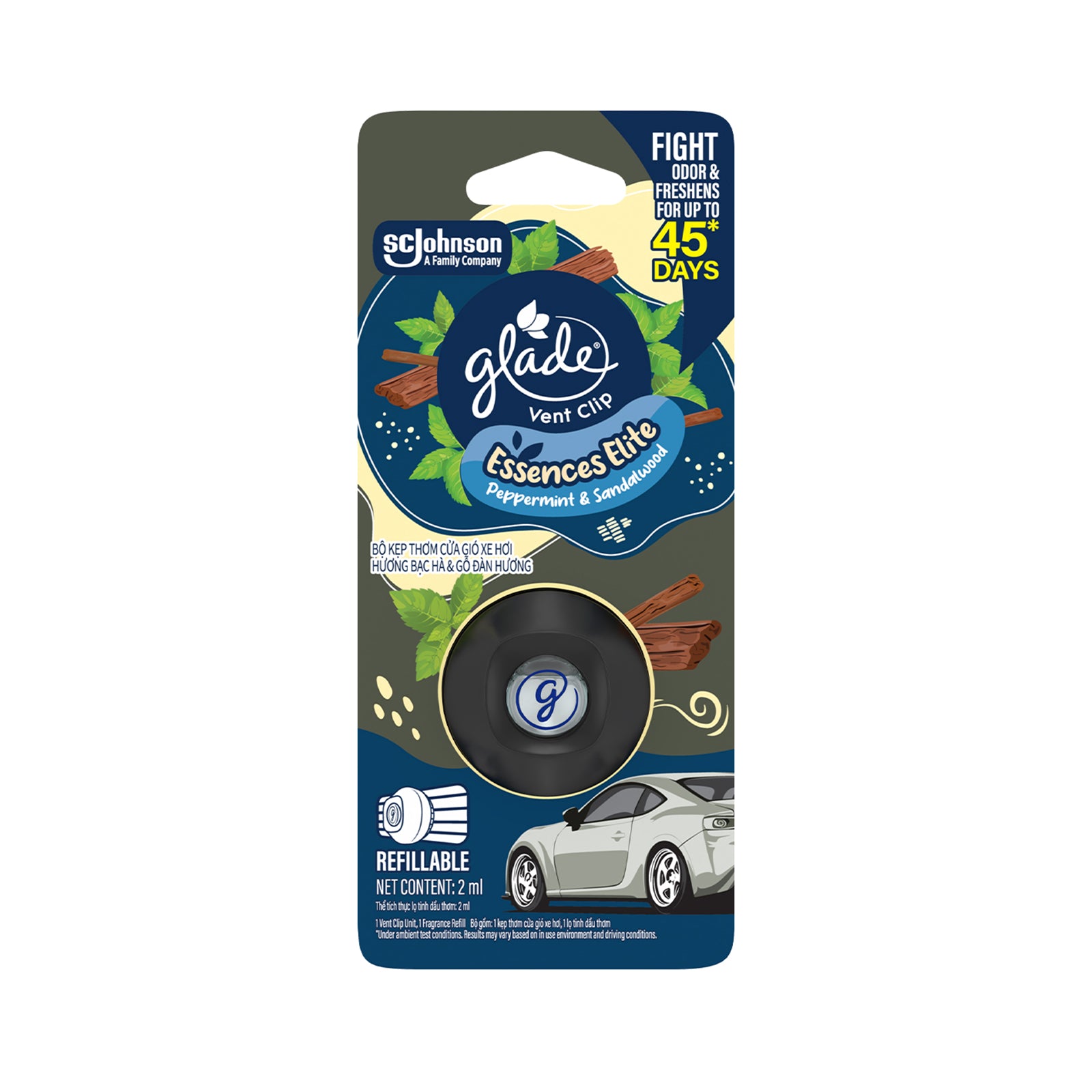 Glade Vent Clip Peppermint and Sandalwood Starter Kit 2ml