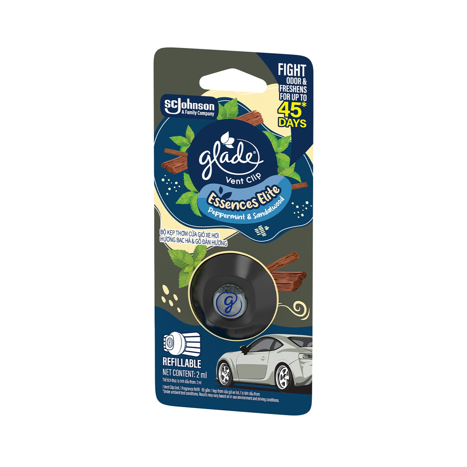 Glade Vent Clip Peppermint and Sandalwood Starter Kit 2ml