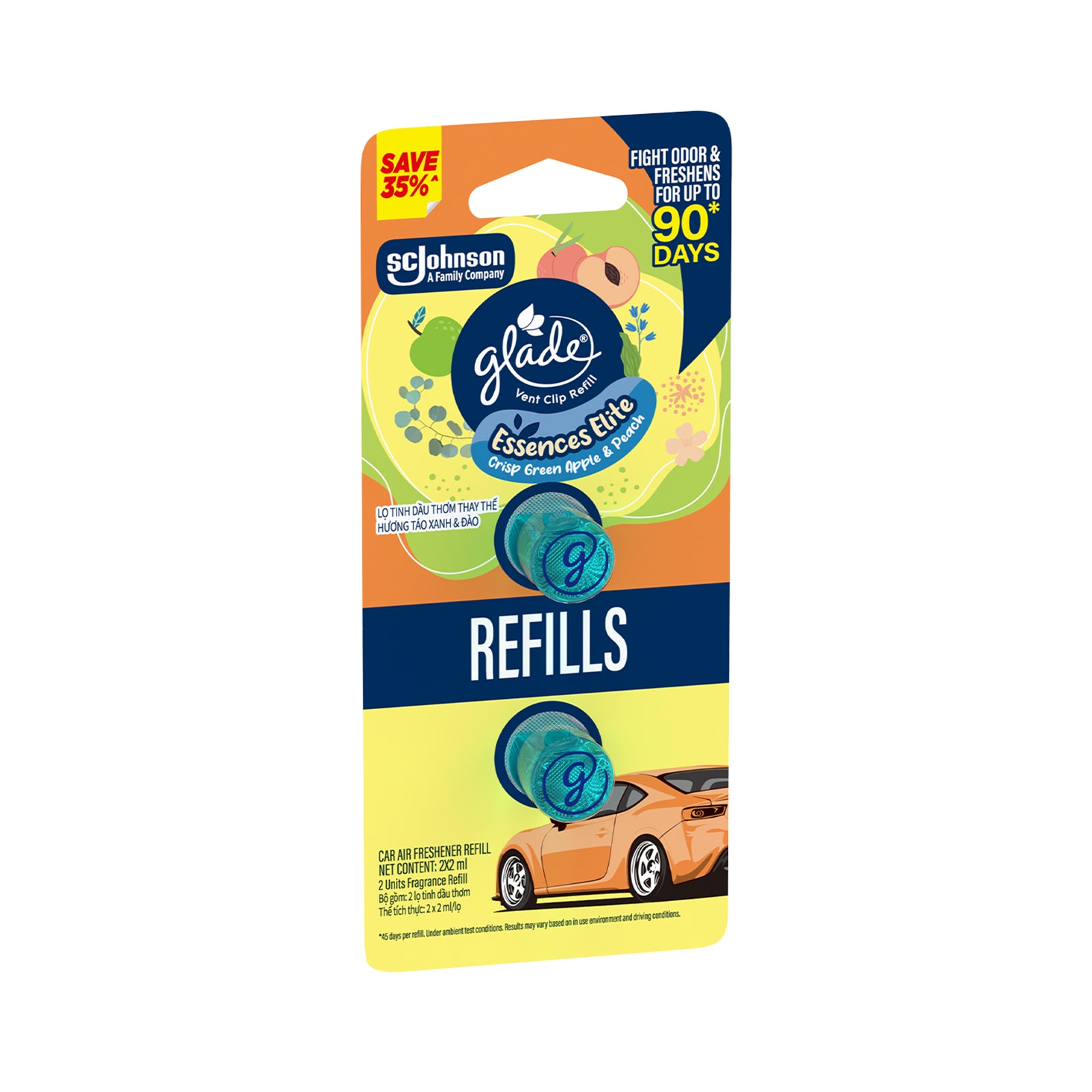 Glade Vent Clip Apple and Peach Refill 2ml x 2
