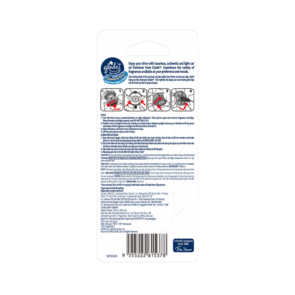 Glade Vent Clip Apple and Peach Refill 2ml x 2