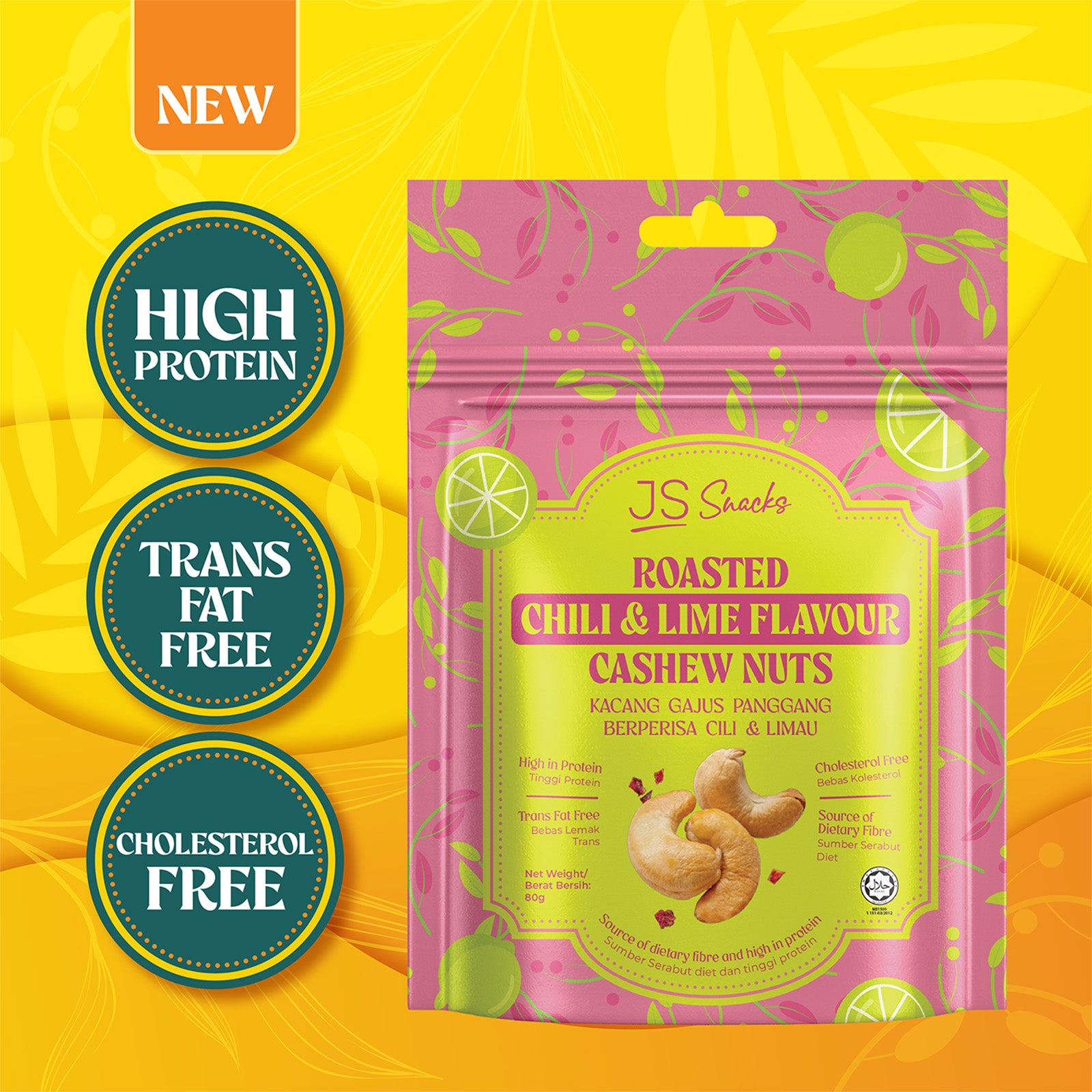 JS Snacks Chili and Lime Flavoured Cashew Nuts 80g