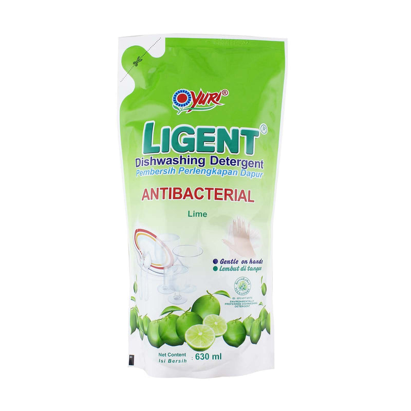 Yuri Ligent Anti-Bacterial Dishwashing Detergent Lime Refill 630ml