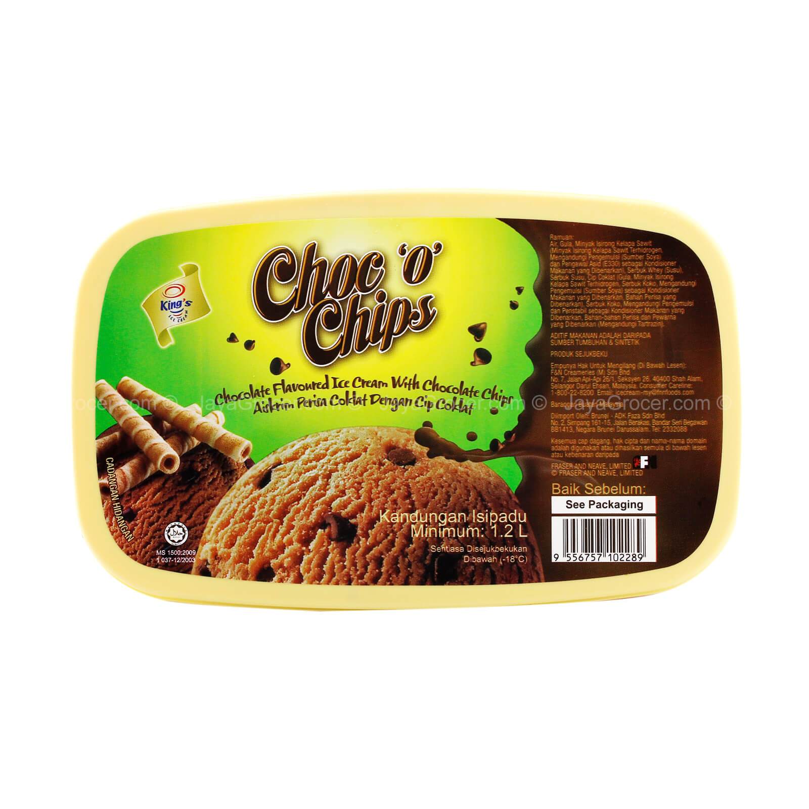 King’s Choc “O” Chips Tub Ice Cream 1.2L