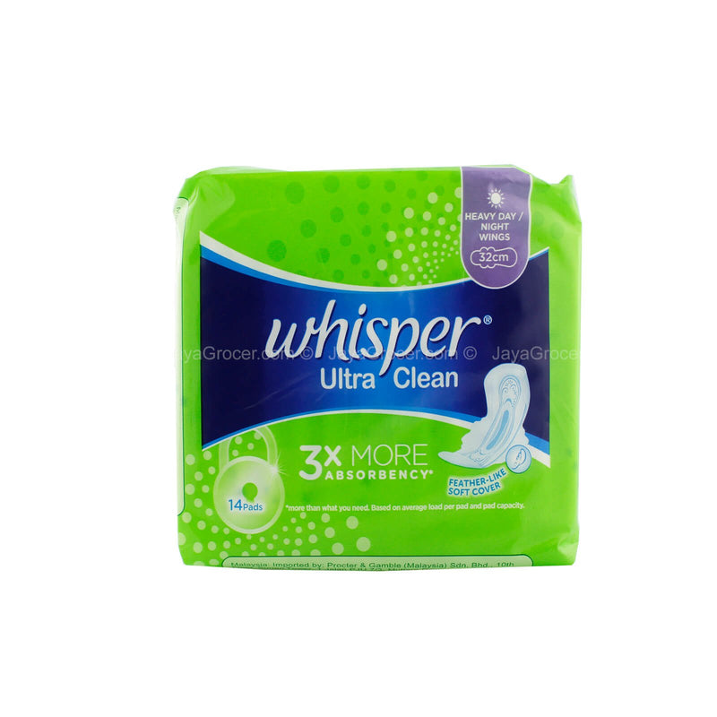 Whisper Ultra Clean Extra Heavy Flow Overnight Wings Pad 32cm x 14