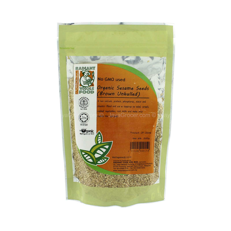 Radiant Whole Food Organic Sesame Seeds (Brown Unhulled) 200g