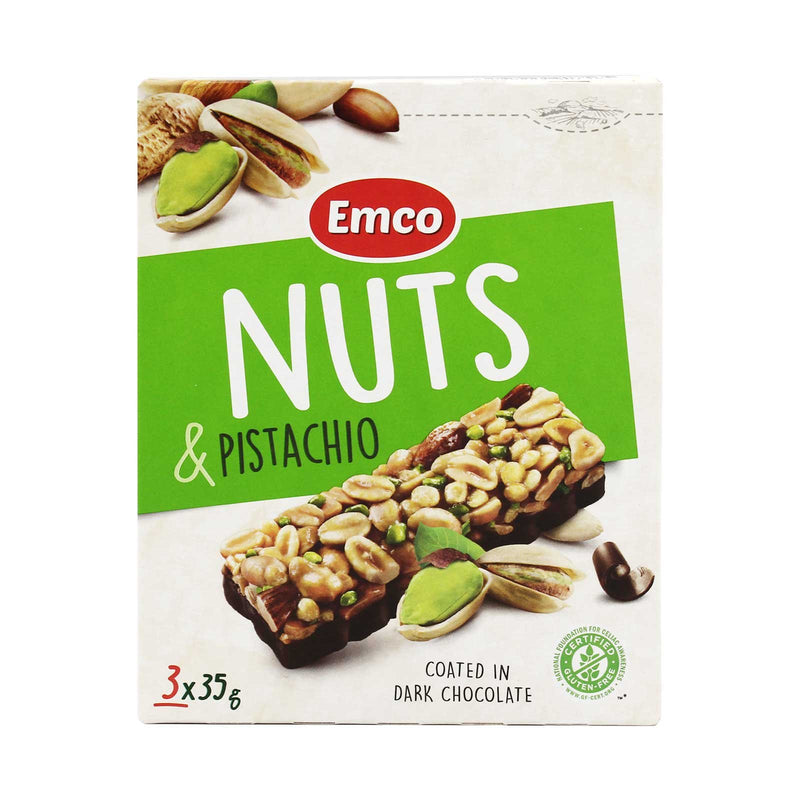Emco Nuts and Pistachio Musli Bars Coated in Dark Chocolate 105g