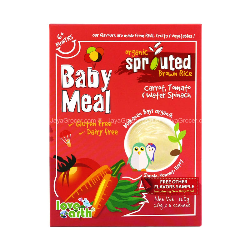 Love Earth Organic Sprouted Brown Rice Baby Meal Carrot, Tomato and Water Spinach 120g