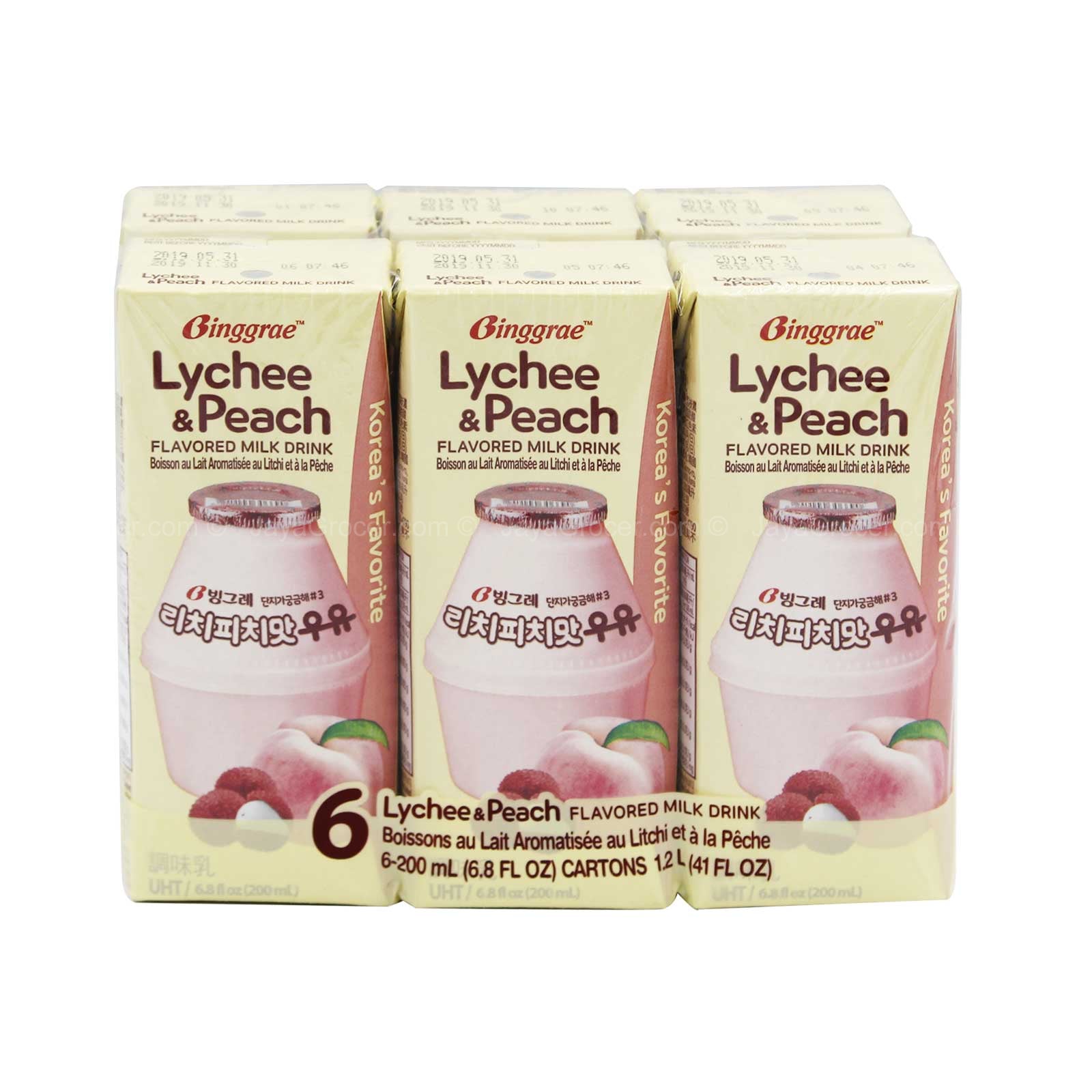 BINGGRAE LYCHEE & PEACH MILK 6SX200ML