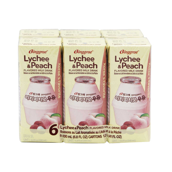 BINGGRAE LYCHEE & PEACH MILK 6SX200ML
