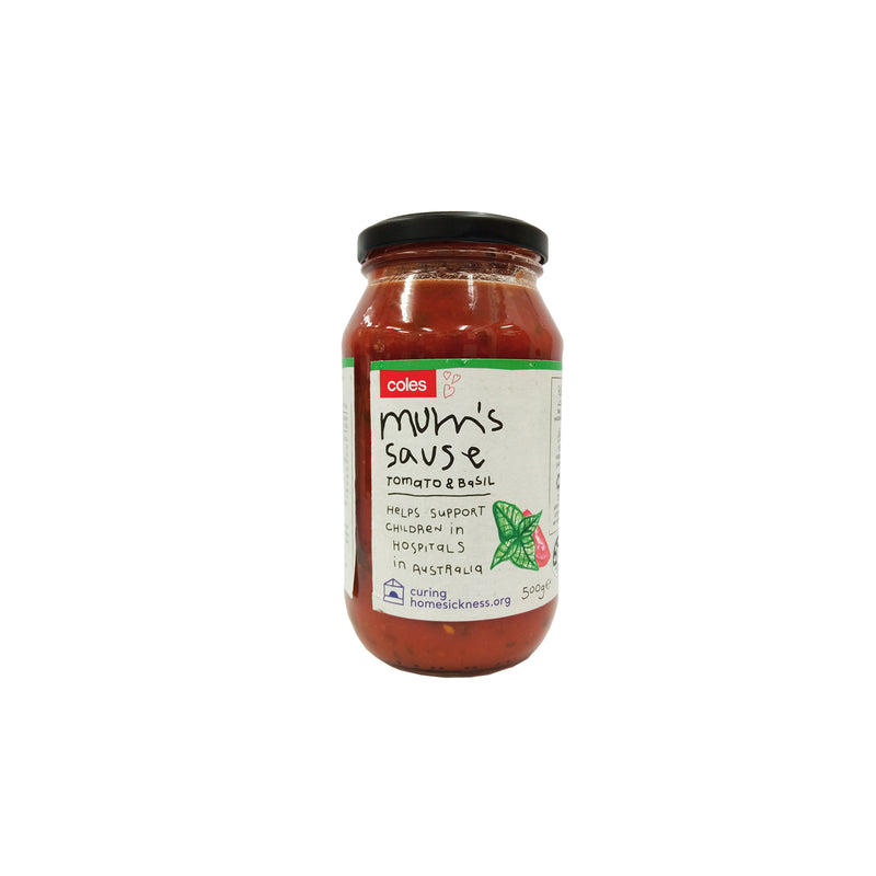 COLES MUM/S SAUCE TOMATO & BASIL 500G